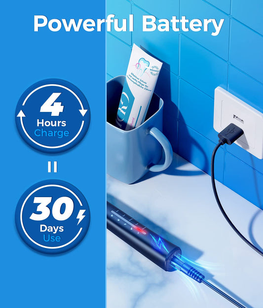 Demita Elektrische Zahnbürste, Schallzahnbürsten mit 8 Bürstenköpfen 40000 VPM 5 Modi, Schallzahnbürsten Schnellladung 4 Stunden dauern 30 Tage (1-schwarz, S1)